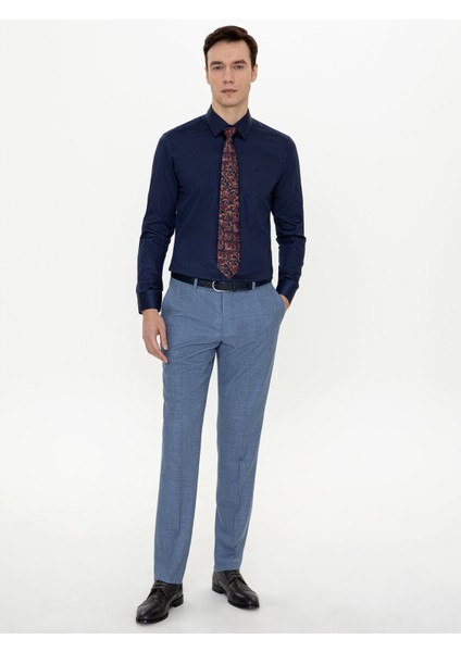 Erkek Lacivert Slim Fit Uzun Kollu Basic Gömlek 50250885-VR033