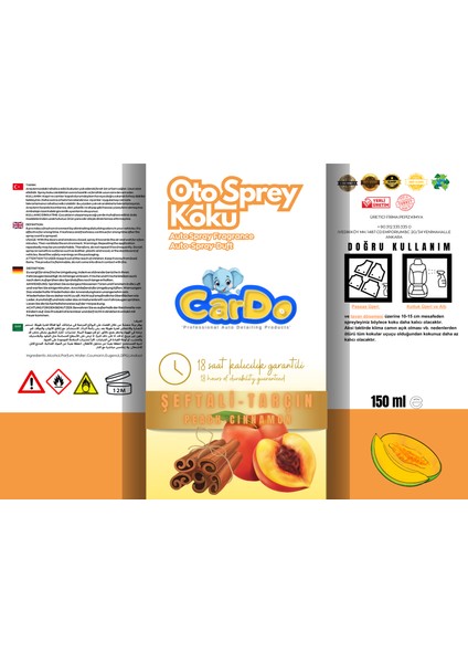 Cardo Premium Oto Kokusu Yüksek Kalıcılık Şeftali Tarçın Kokusu 150 ml