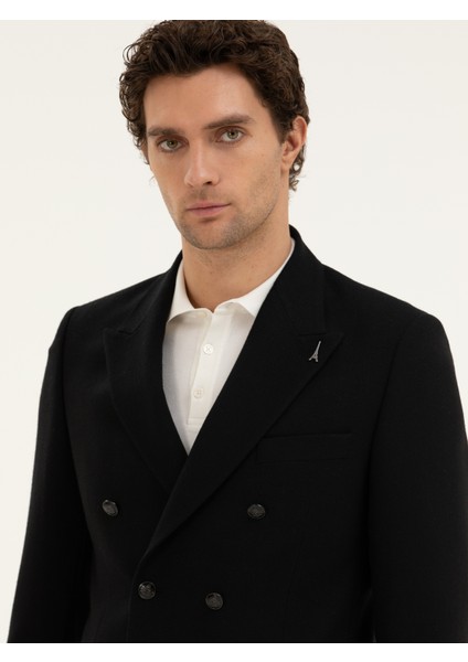 Erkek Siyah Slim Fit Yün Karışımlı Ceket 50278131-VR046