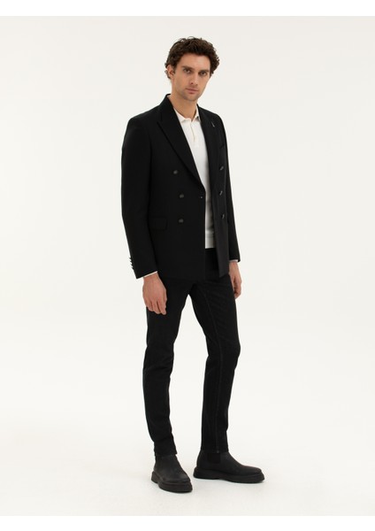 Erkek Siyah Slim Fit Yün Karışımlı Ceket 50278131-VR046