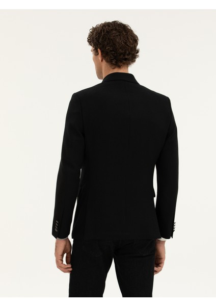 Erkek Siyah Slim Fit Yün Karışımlı Ceket 50278131-VR046