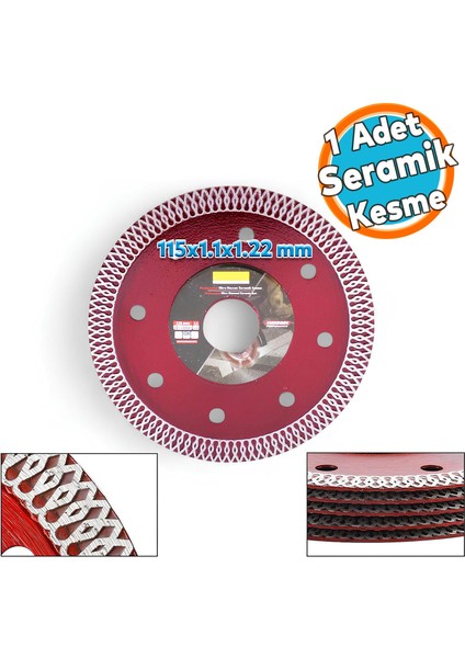 Ultra Ince Hassas Elmas Seramik Mermer Porselen Fayans Granit Sulu Kuru Kesim Kesme 115 mm Disk