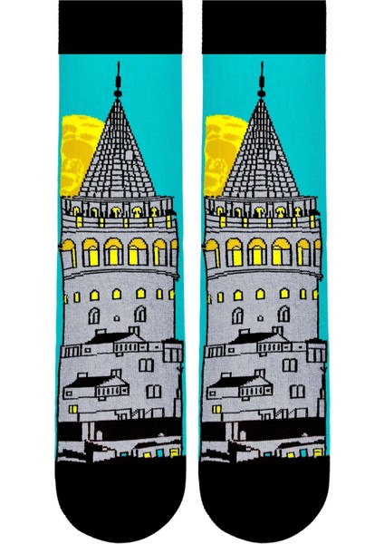 Istanbul Galata Kulesi Desenli Renkli Unisex Soket Çorap