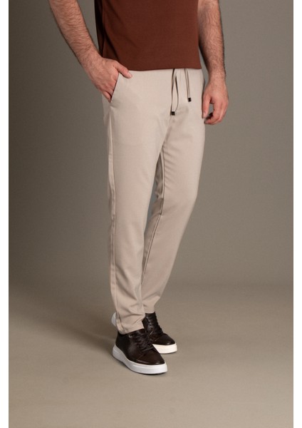 Erkek Bej Ipli Jogger Pantolon