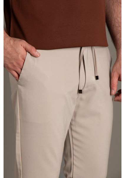 Erkek Bej Ipli Jogger Pantolon