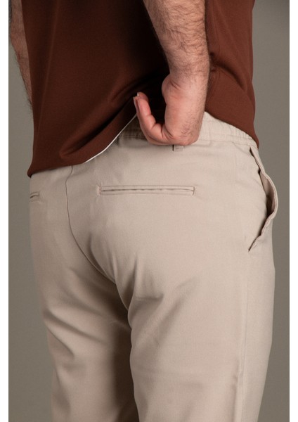 Erkek Bej Ipli Jogger Pantolon