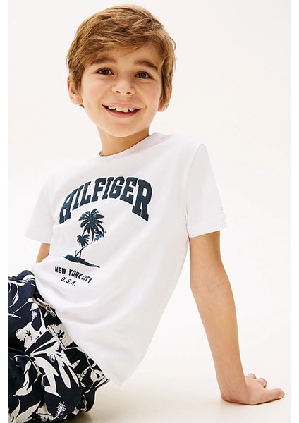 Erkek Çocuk Th Hilfiger Palm Logo T-Shirt - Beyaz fırsatları