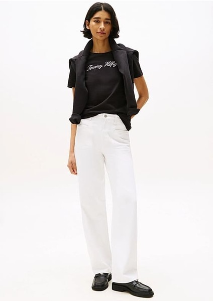 Kadın Th Script Logo Regular T-Shirt - Siyah