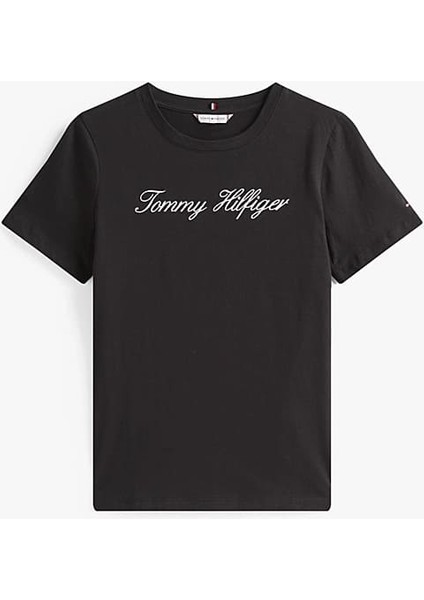 Kadın Th Script Logo Regular T-Shirt - Siyah