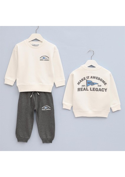 Erkek Çocuk Şardonlu Uzun Kol Kalın Alt - Üst Takım - 11645 - Antrasit - Vanilya