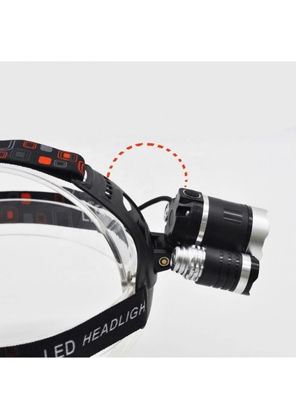 Kafa Lambası 6000 Lümen Şarjlı 3 Başlıklı Cree T6 LED Kafa Feneri Zoom Sellektör HT-630