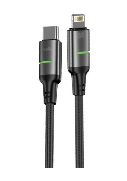 30 Type-C To Type-C Akıllı Işık Göstergeli Şarj Kablosu 1 M Siyah (GL-LT02)
