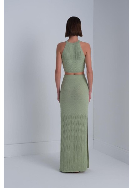 Kadın Halter Yaka Crop - Yeşil modelleri