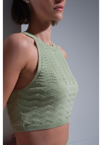 Kadın Halter Yaka Crop - Yeşil fırsatları