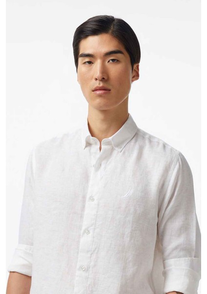 Erkek Beyaz Classic Fit Keten Gömlek W55101T.1BW fırsatları