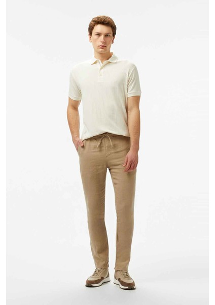 Erkek Jogger Keten Pantolon - Bej