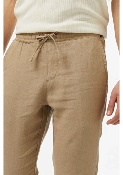 Erkek Jogger Keten Pantolon - Bej