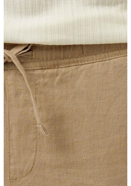 Erkek Jogger Keten Pantolon - Bej