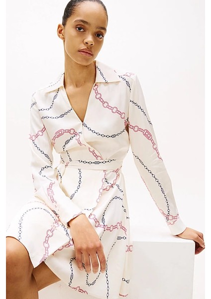 Kadın Th Fluid Viscose Mini Wrap Elbise - Ekru