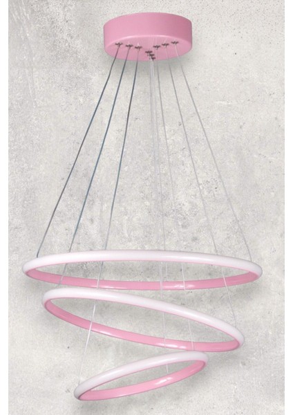 Rings Modern Tasarım Pembe Renk - Yatak Odası - Salon -Çocuk Odası - Mutfak Beyaz LED 3 Lü Avize fırsatları