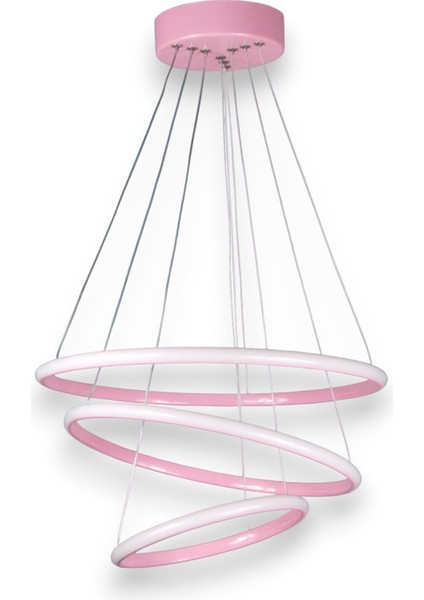 Rings Modern Tasarım Pembe Renk - Yatak Odası - Salon -Çocuk Odası - Mutfak Beyaz LED 3 Lü Avize indirimleri