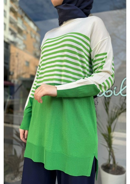 Kadın Çizgili Rayon Tunik - Benetton Yeşili fiyatları