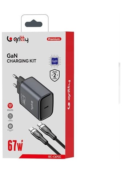 Gan 67W Notebook Şarjlı Usb-C Hızlı Şarj Aleti+Type-C To Type-C Şarj Kablosu ( 100CM) SIYAH(GC-C67CC)