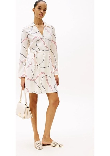 Kadın Th Fluid Viscose Mini Wrap Elbise - Ekru