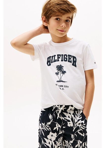 Erkek Çocuk Th Hilfiger Palm Logo T-Shirt - Beyaz