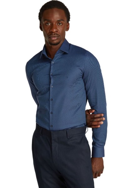 Erkek Ck Non Iron Structure Slim Gömlek - Lacivert