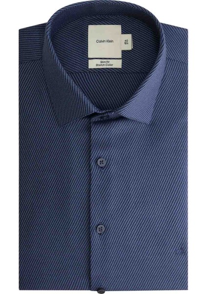 Erkek Ck Non Iron Structure Slim Gömlek - Lacivert fırsatları