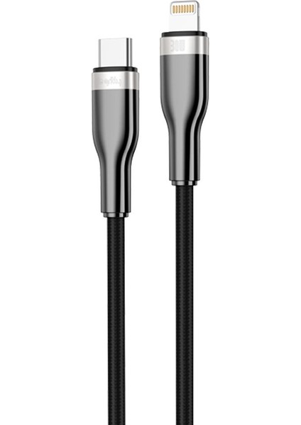 30W Type-C To Lightning Örgülü 1 M Şarj Kablosu Siyah (GL-ZA02)