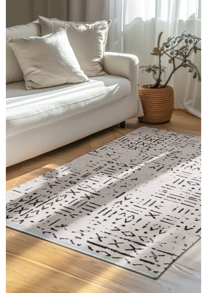 Venüs Beyaz Iskandinav Desenli Kaymaz Pamuk Kilim – Makinede Yıkanabilir, Modern ve Dayanıklı Tasarım