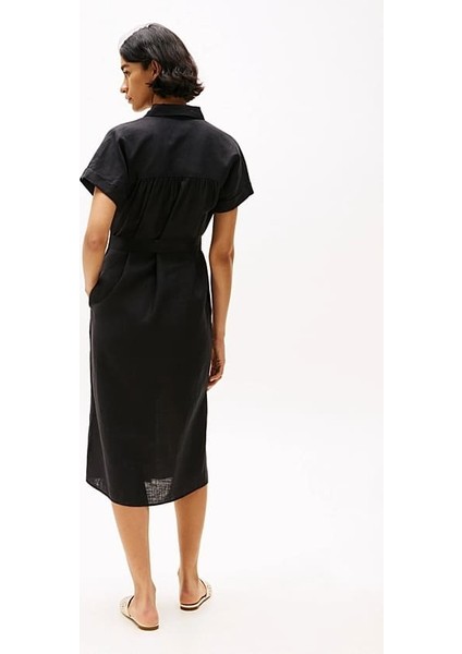 Kadın Ess Linen Midi Elbise - Siyah fiyatları