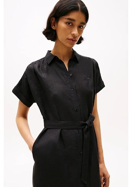 Kadın Ess Linen Midi Elbise - Siyah modelleri