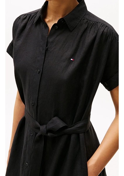 Kadın Ess Linen Midi Elbise - Siyah fırsatları