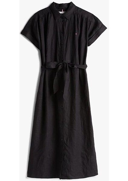 Kadın Ess Linen Midi Elbise - Siyah indirimleri