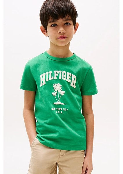 Erkek Çocuk Th Hilfiger Palm Logo T-Shirt - Yeşil