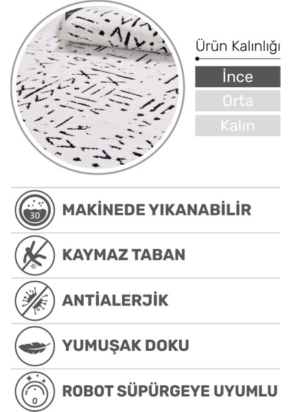 Venüs Beyaz Iskandinav Desenli Kaymaz Pamuk Kilim – Makinede Yıkanabilir, Modern ve Dayanıklı Tasarım