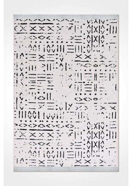 Venüs Beyaz Iskandinav Desenli Kaymaz Pamuk Kilim – Makinede Yıkanabilir, Modern ve Dayanıklı Tasarım