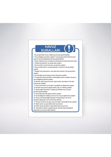 Havuz Kuralları Sticker 20X28 cm