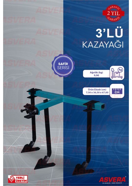 Safir Serisi 2+1 Ayarlanabilir Çelik Kaz Ayağı - Çapa Makinesi Uyumlu, Honda, Benzinli, Dayanıklı