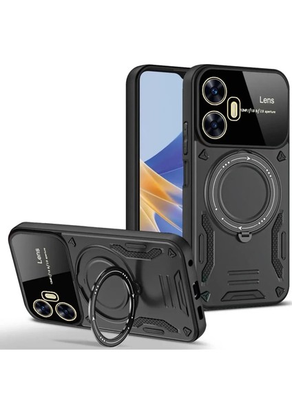 Realme C55 Kılıf Joy Lens Standlı Kapak - Siyah Ferrg