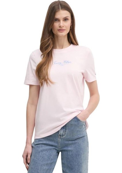Kadın Th Script Logo T-Shirt - Pembe