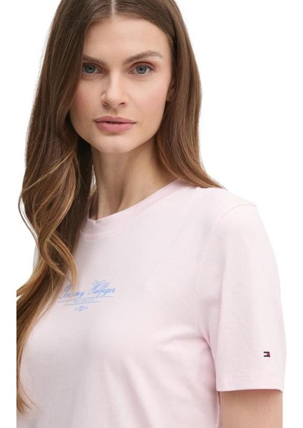Kadın Th Script Logo T-Shirt - Pembe modelleri