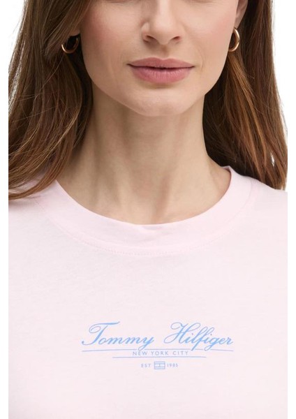 Kadın Th Script Logo T-Shirt - Pembe fırsatları