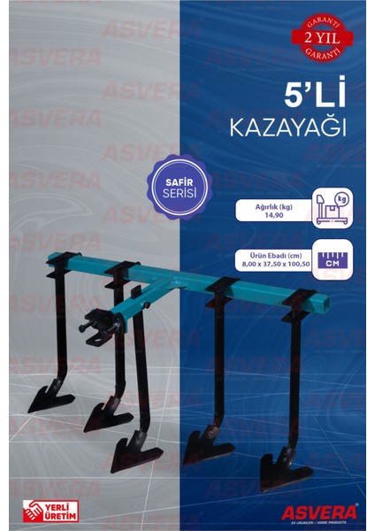 Safir Serisi Çapa Kazayağı Pulluk 4+1 Ayarlanabilir 5'li Çelik Kaz Ayağı - Çapa Makinesi Uyumlu