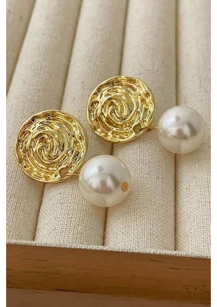 Kadın Paslanmaz Altın Renk Inci Detaylı Çelik Küpe (Çift) - Sarı fiyatları