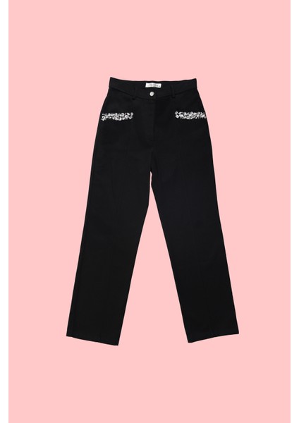 Kadın Maxence Taş Detaylı Pantolon - Siyah