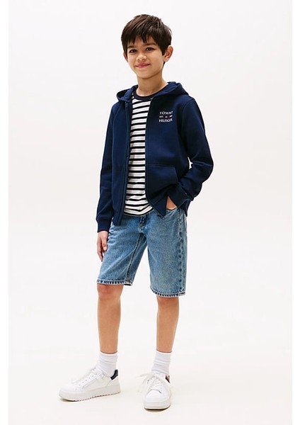 Erkek Çocuk Tommy Flag Fermuarlı Kapüşonlu Sweatshirt - Lacivert